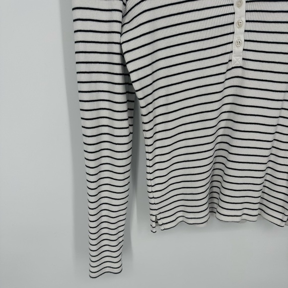 Pact Favorite Rib Henley Long Sleeve Top Size Medium White Black Striped Shirt - Picture 3 of 11